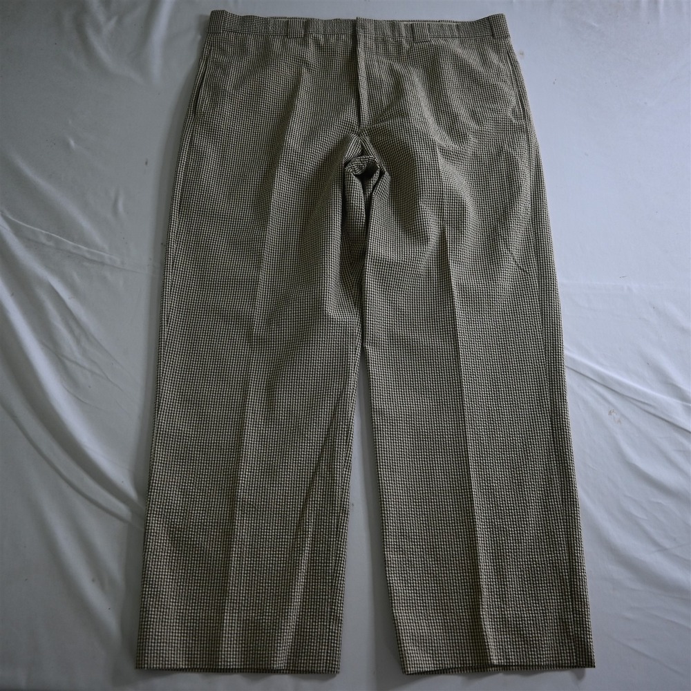 Bespoke‎ Mens 40x32 Brown Gingham Check Seersucker Flat Front Classic Mens Pants